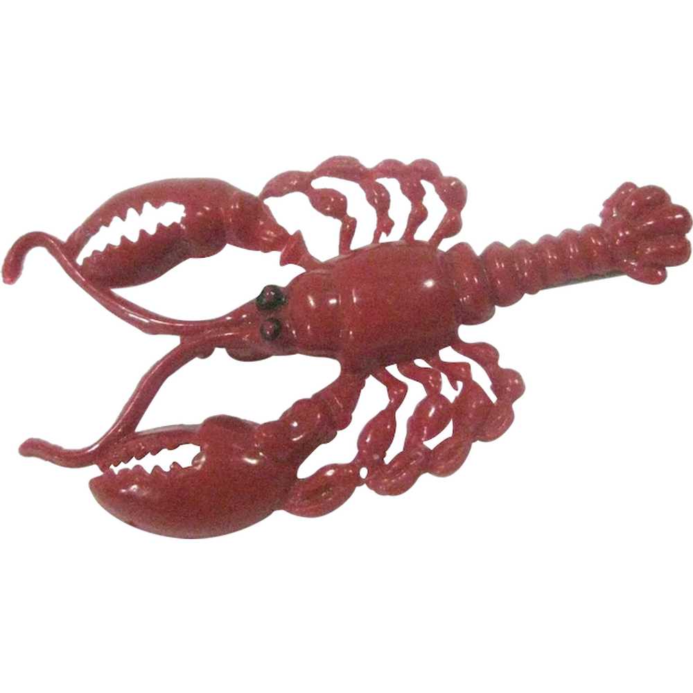 Lobster red plastic pin brooch - image 1