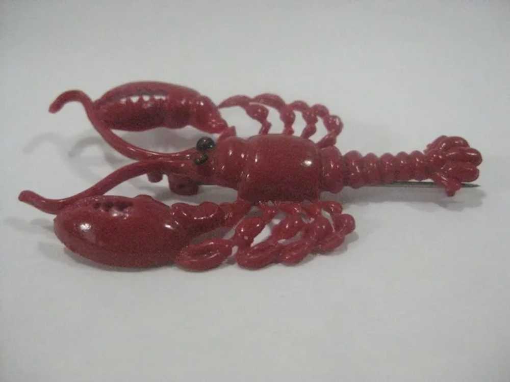 Lobster red plastic pin brooch - image 2
