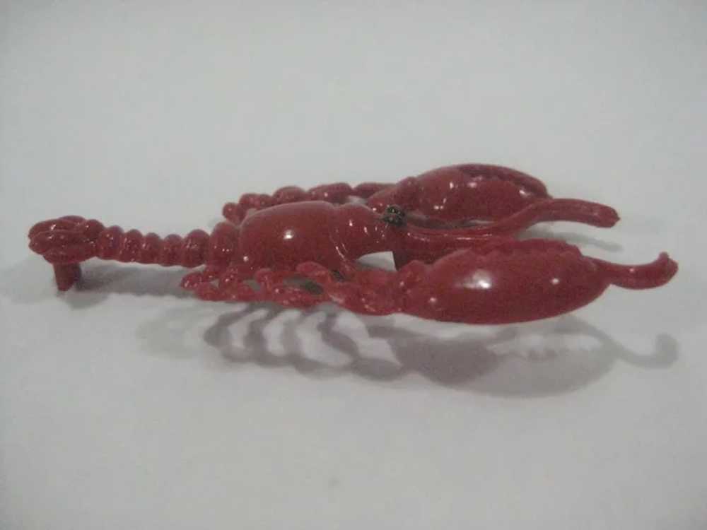Lobster red plastic pin brooch - image 3