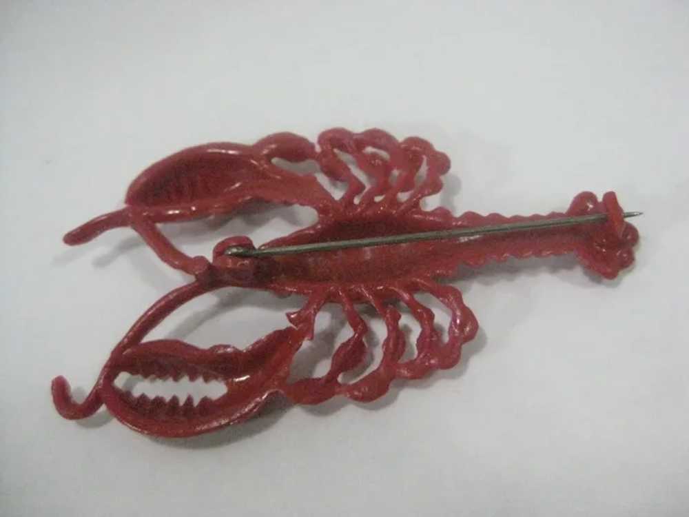 Lobster red plastic pin brooch - image 4