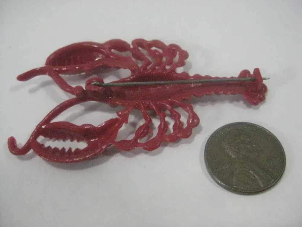 Lobster red plastic pin brooch - image 5
