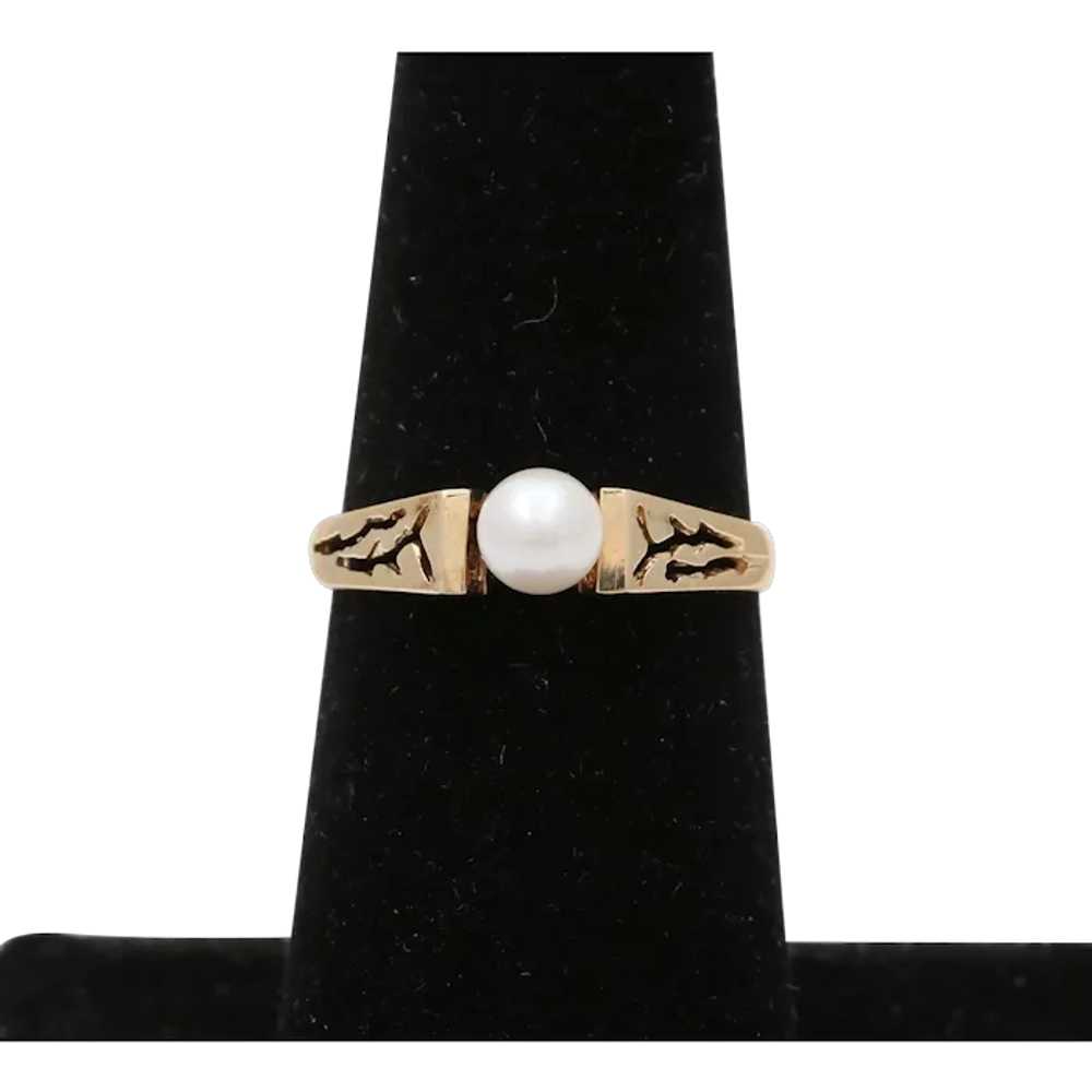 Vintage 14K Yellow Gold Cultured Pearl Filigree R… - image 1