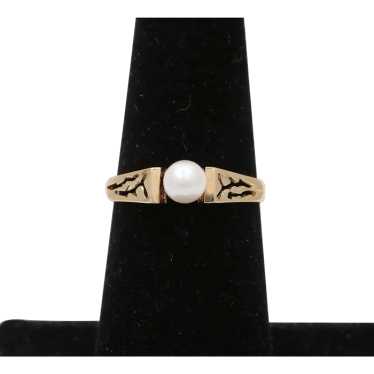 Vintage 14K Yellow Gold Cultured Pearl Filigree R… - image 1