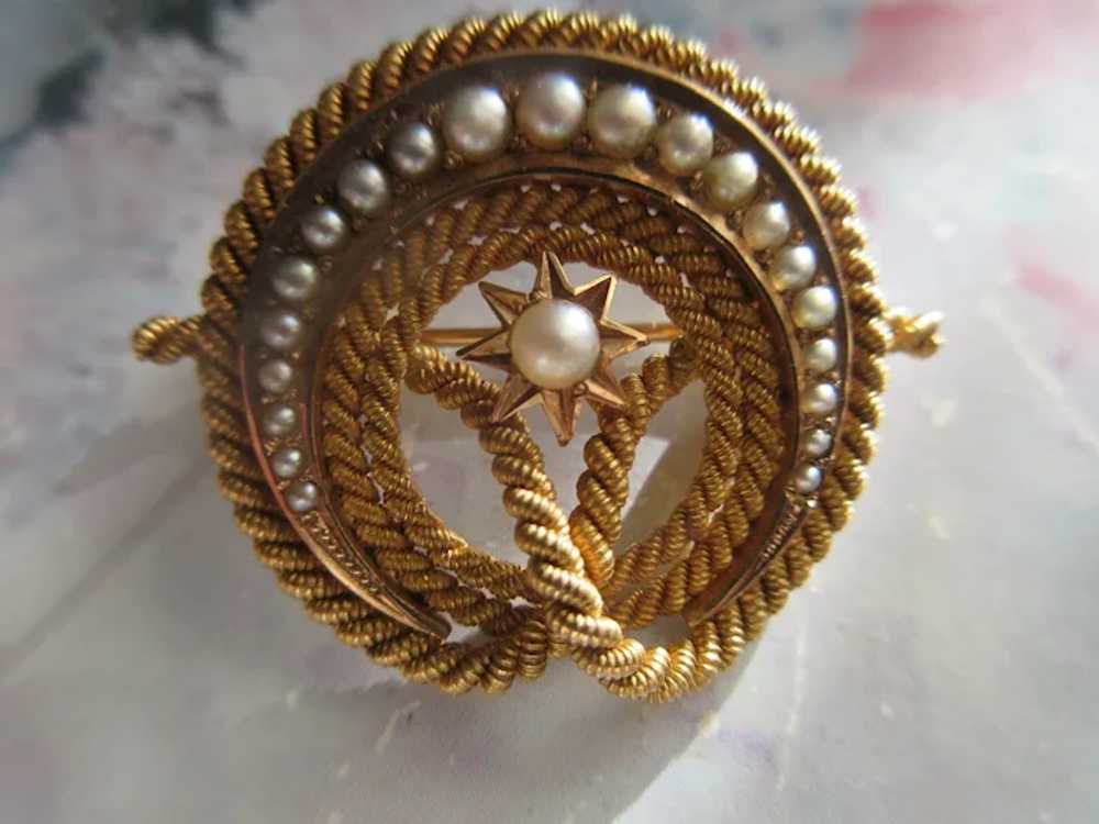 Antique Victorian 14K Lovers Knot Crescent Moon S… - image 2
