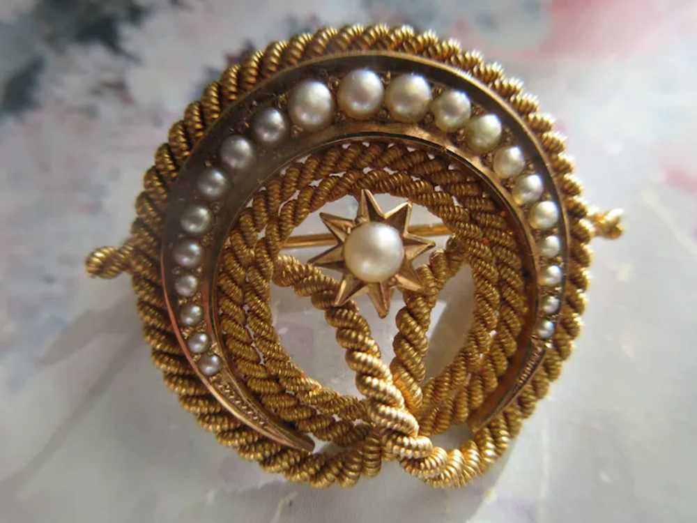 Antique Victorian 14K Lovers Knot Crescent Moon S… - image 6