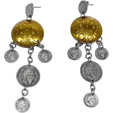 3.75" Mexican Sterling Laton Faux Coin Dangle Cha… - image 1