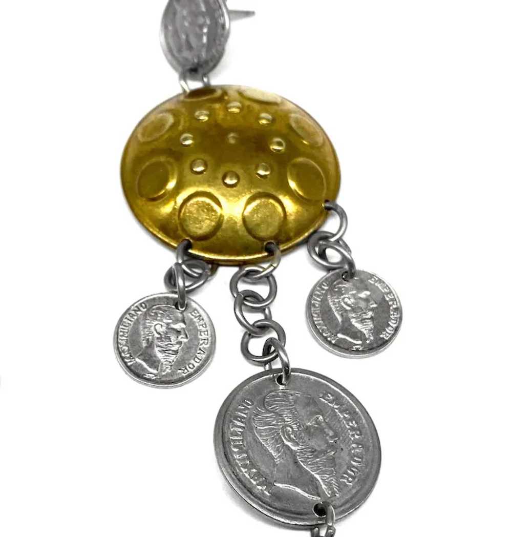 3.75" Mexican Sterling Laton Faux Coin Dangle Cha… - image 3