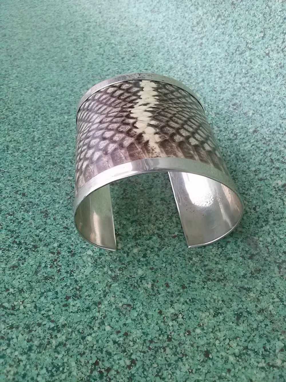 1980s Snakeskin Silver Cuff Bracelet - image 2
