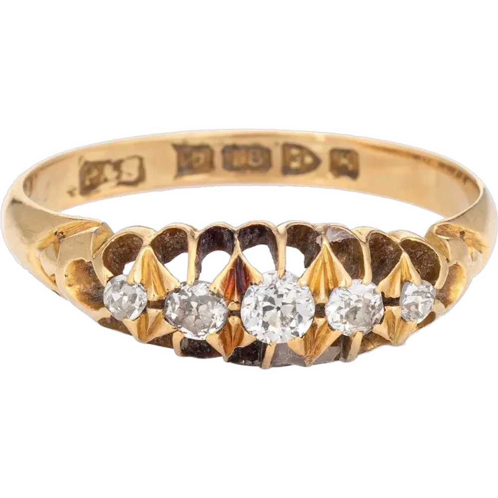 Antique Edwardian Diamond Ring c1905 5 Stone Band… - image 1