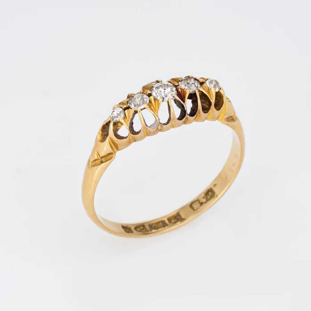 Antique Edwardian Diamond Ring c1905 5 Stone Band… - image 2