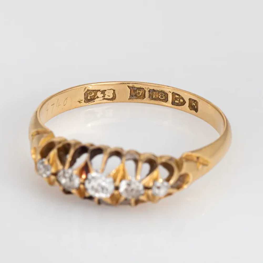 Antique Edwardian Diamond Ring c1905 5 Stone Band… - image 7