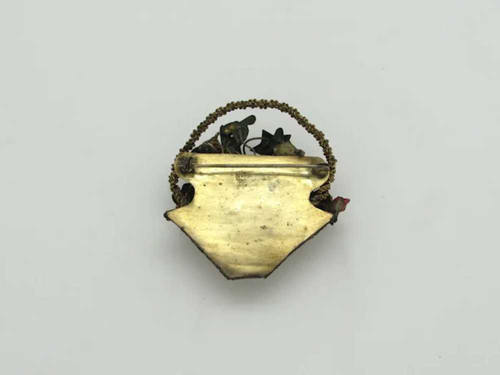 Chinese Basket Brooch with Flowers and Enameling - image 2