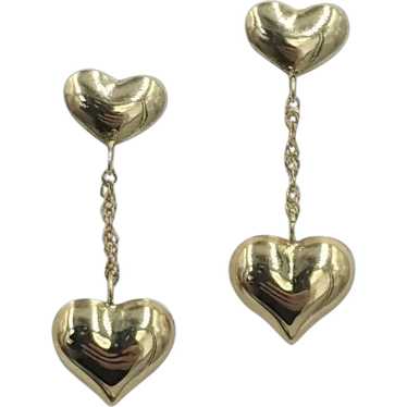 10K Heart Yellow Gold Vintage Dangling Puffy Hear… - image 1