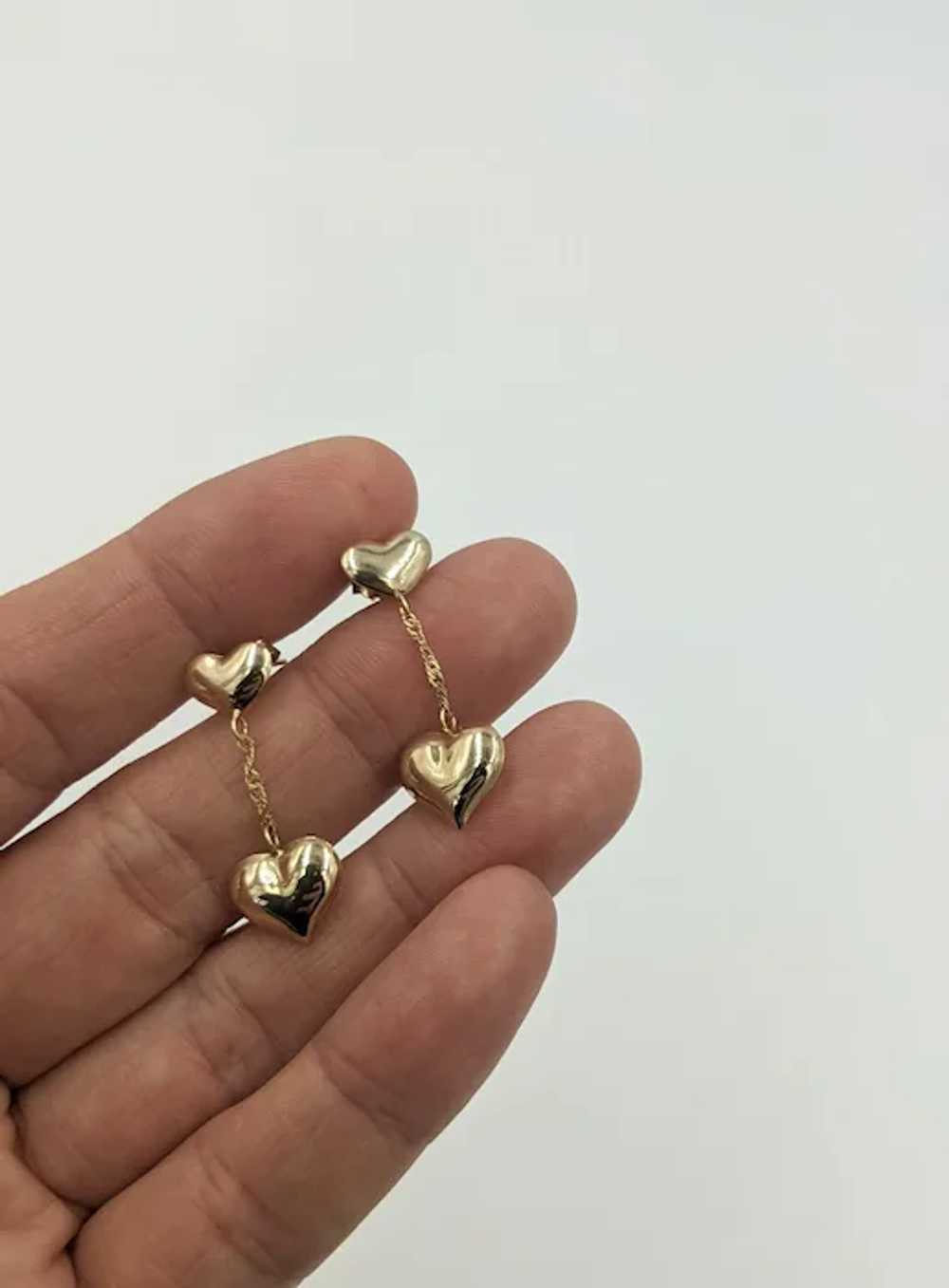10K Heart Yellow Gold Vintage Dangling Puffy Hear… - image 3