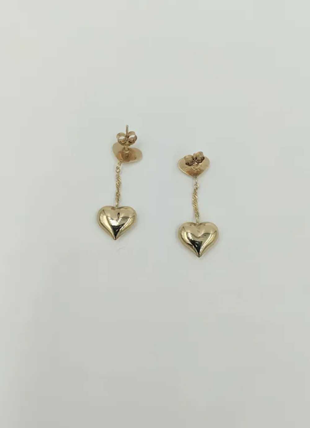 10K Heart Yellow Gold Vintage Dangling Puffy Hear… - image 5