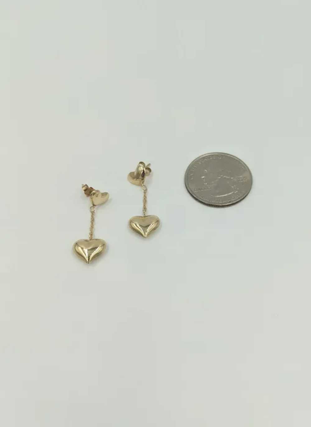 10K Heart Yellow Gold Vintage Dangling Puffy Hear… - image 6