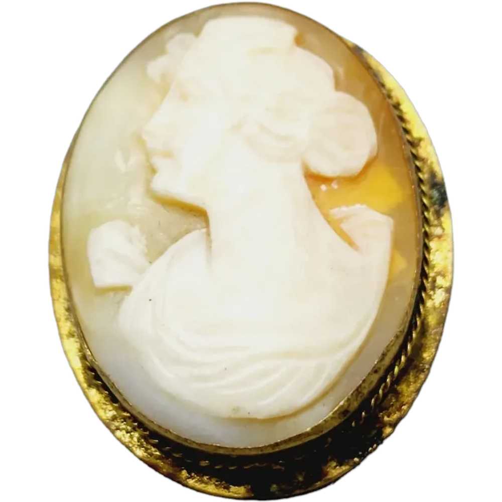 Vintage Brass And Shell Cameo Brooch [A1336] - image 1