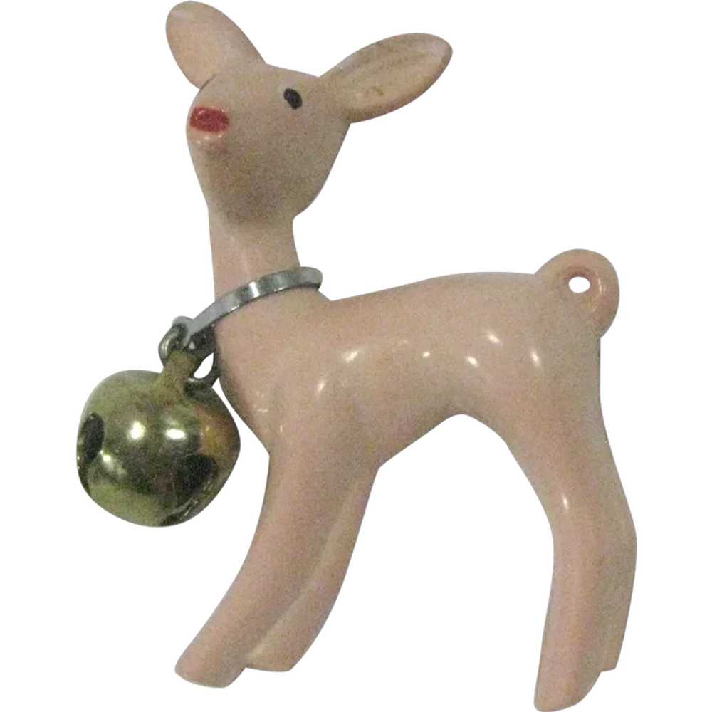 Deer fawn pink, bell early plastic pin brooch - image 1