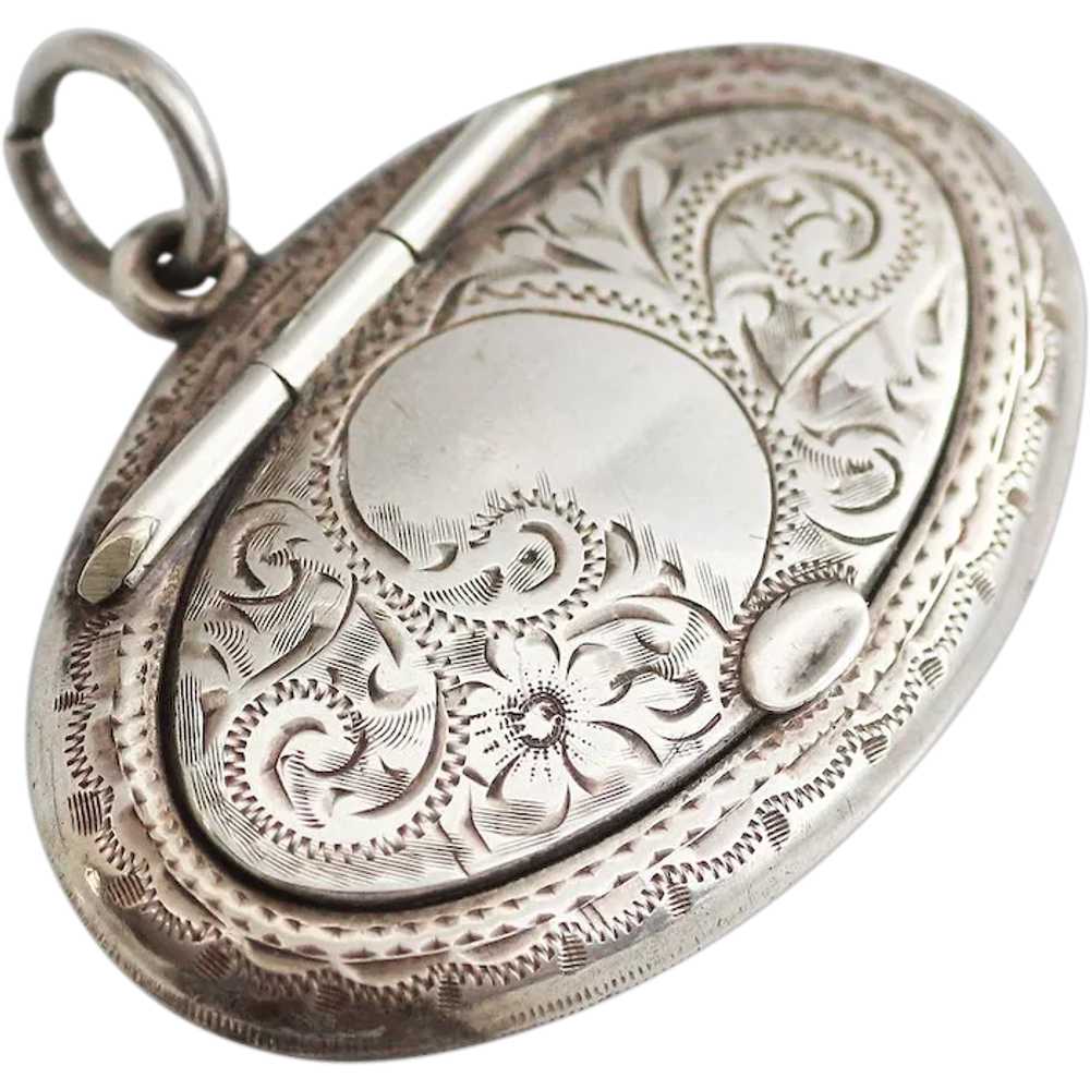 Antique Victorian Sterling Engraved Locket, Pillb… - image 1