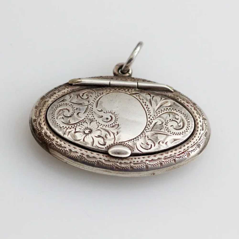 Antique Victorian Sterling Engraved Locket, Pillb… - image 2