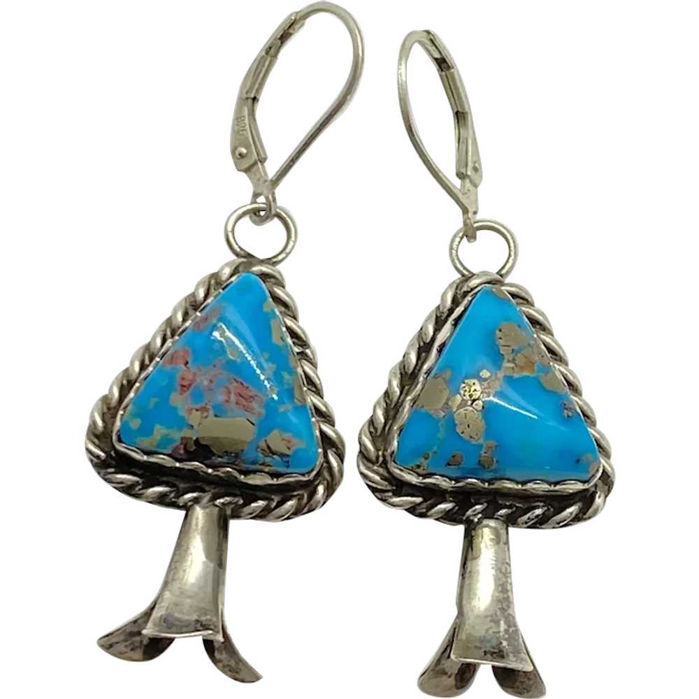 Navajo Crafted Squash Blossom Dangle Earrings Ste… - image 1