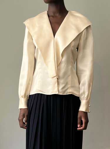 Oscar de la Renta ivory silk organza wrap top - image 1