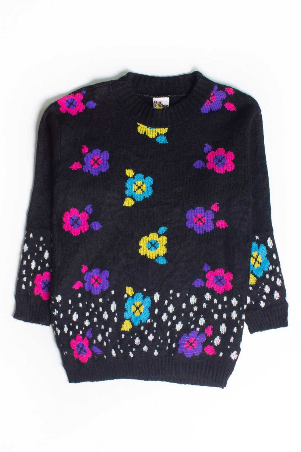 Vintage Black Floral Sweater (1980s) - image 2