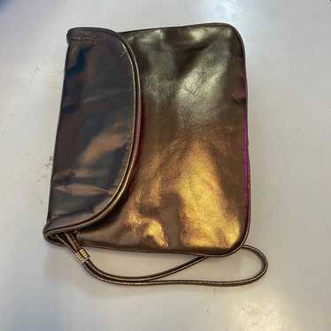Bronze Leather 80's Convertible Wristlet Clutch - image 1