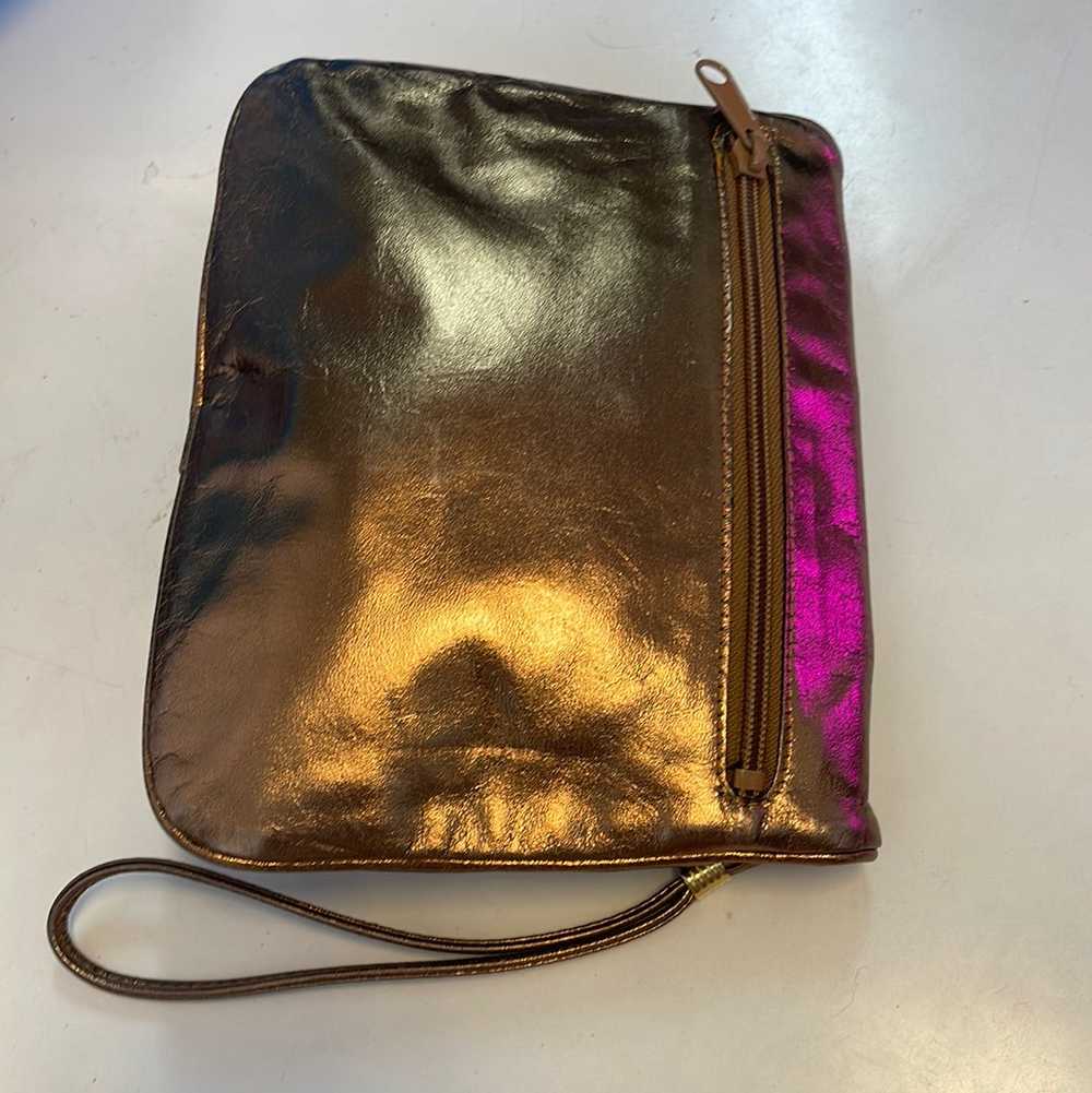 Bronze Leather 80's Convertible Wristlet Clutch - image 3