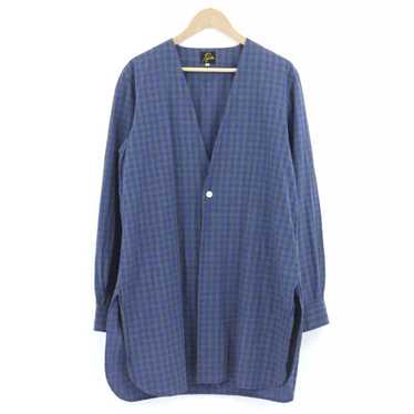 Needles Coat Navy Plaid Collarless Long Cardigan - image 1