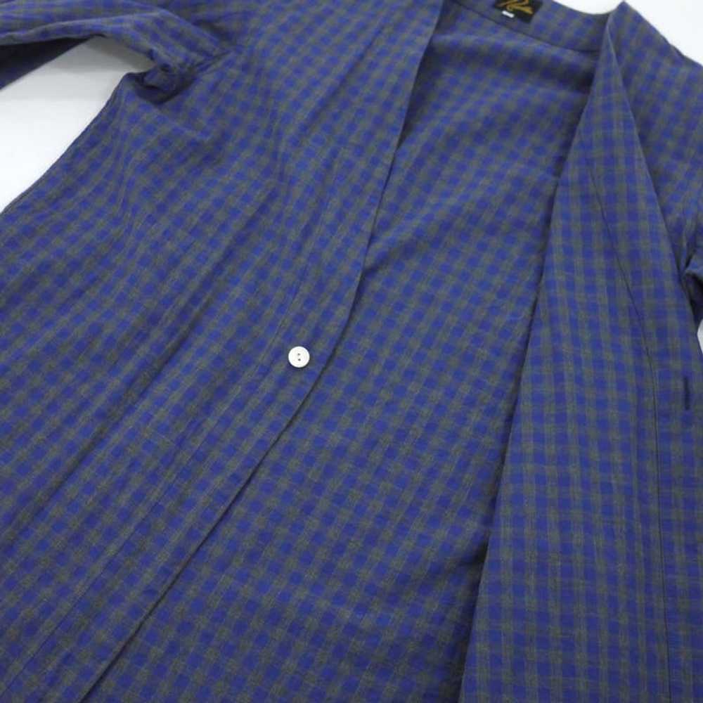 Needles Coat Navy Plaid Collarless Long Cardigan - image 3