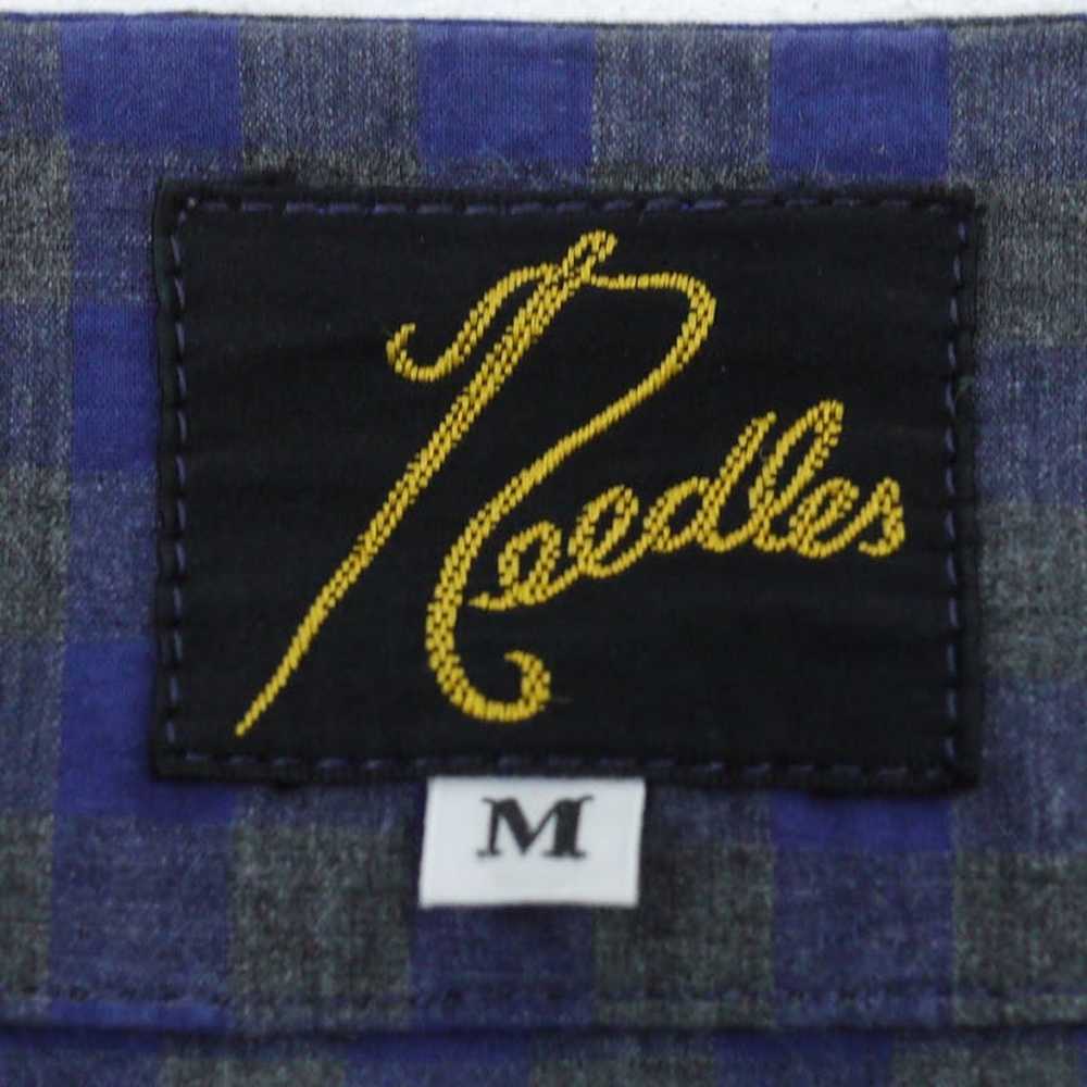 Needles Coat Navy Plaid Collarless Long Cardigan - image 7