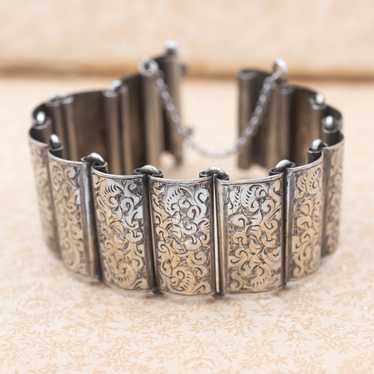 Chased Sterling Panel Bracelet c1890