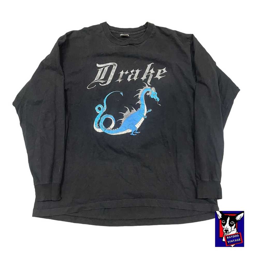 Vintage 90s VTG Drake Black/Blue Dragon Graphic 1… - image 1