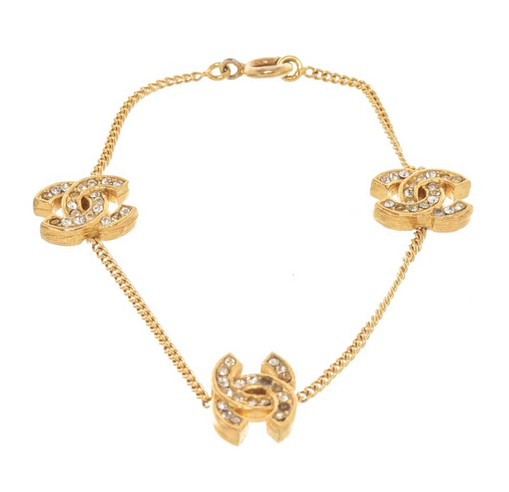 Chanel Chanel Gold Plated Brass CC Rhinestone Cha… - image 1