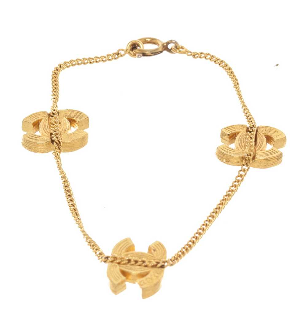 Chanel Chanel Gold Plated Brass CC Rhinestone Cha… - image 2