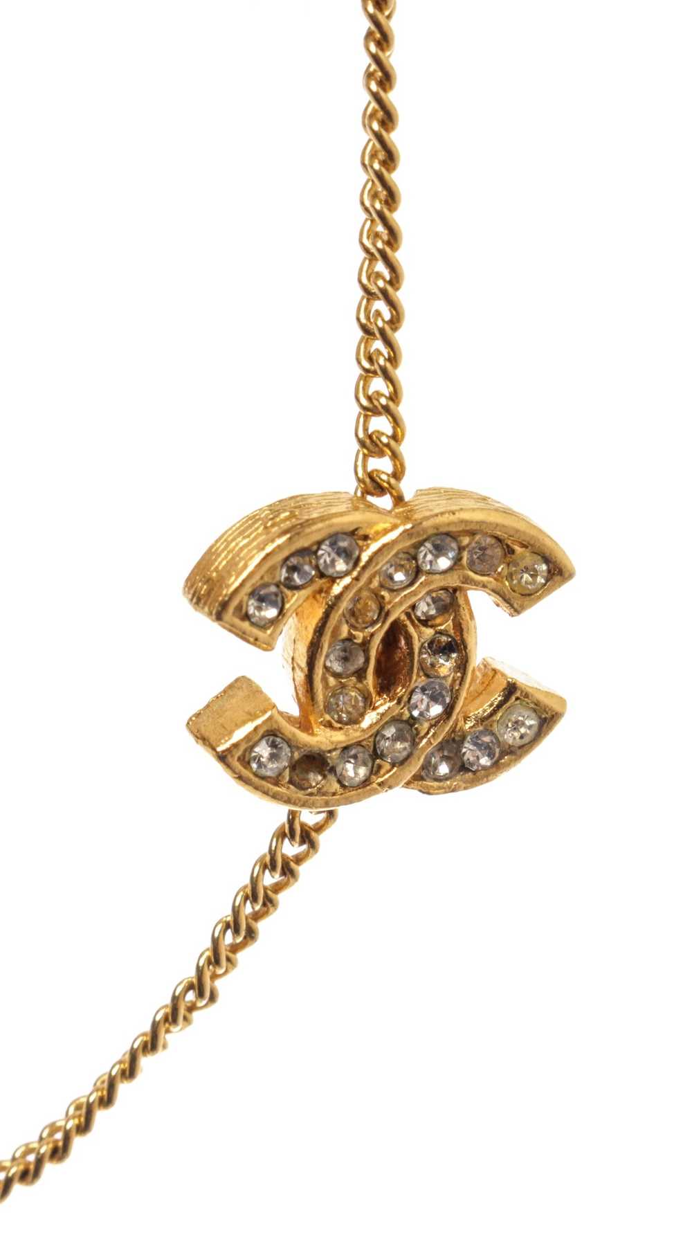 Chanel Chanel Gold Plated Brass CC Rhinestone Cha… - image 3