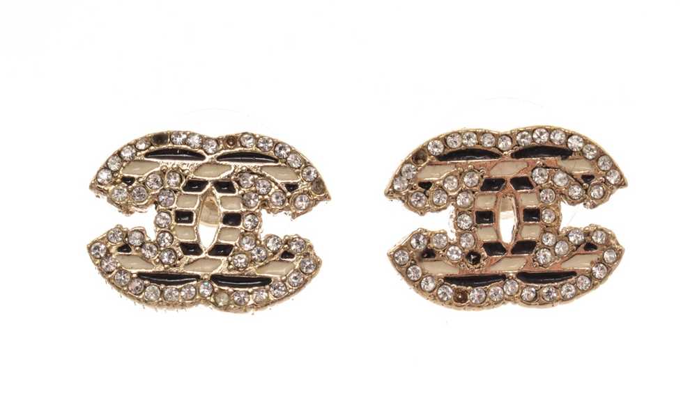 Chanel Chanel Gold Black Rhinestone CC Earrings - image 1