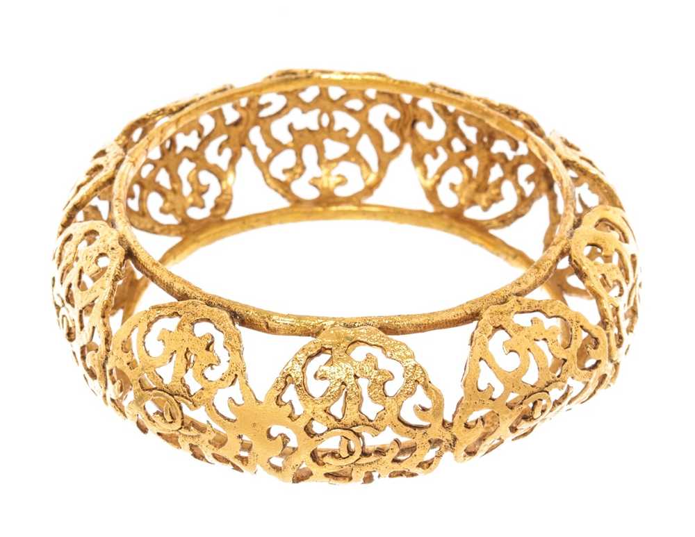 Chanel Chanel Gold Extremely Cutout Wide Cuff CC … - image 1