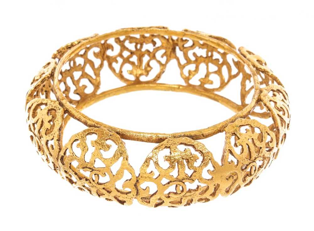 Chanel Chanel Gold Extremely Cutout Wide Cuff CC … - image 2