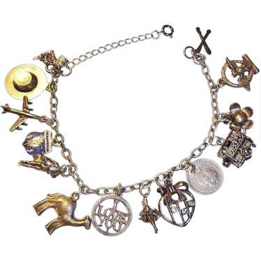 Vintage STERLING Silver Charm Bracelet - 14 Charm… - image 1