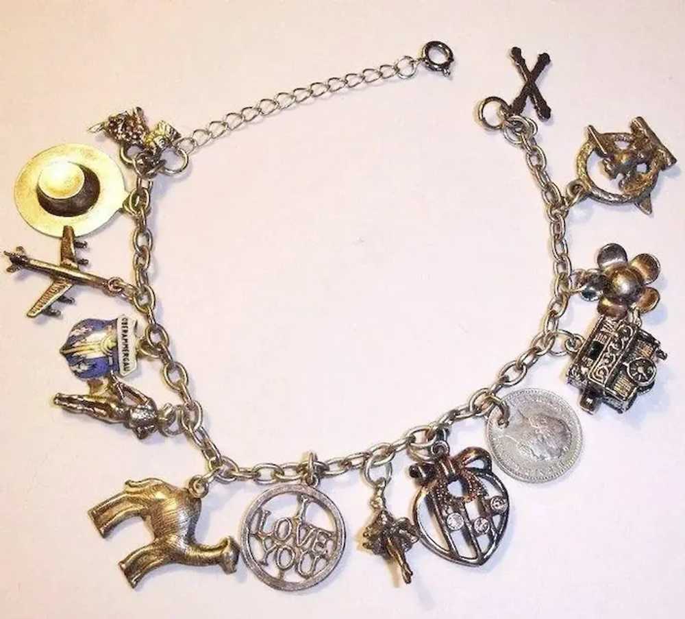 Vintage STERLING Silver Charm Bracelet - 14 Charm… - image 3