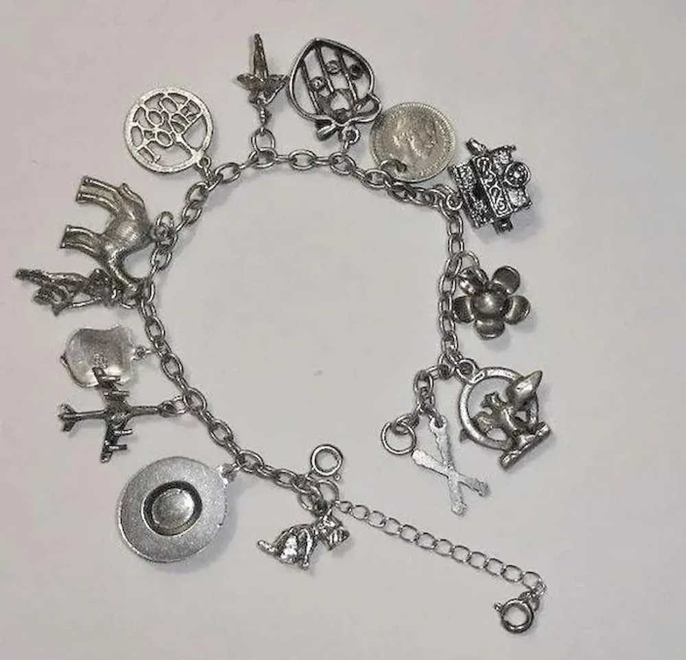 Vintage STERLING Silver Charm Bracelet - 14 Charm… - image 8