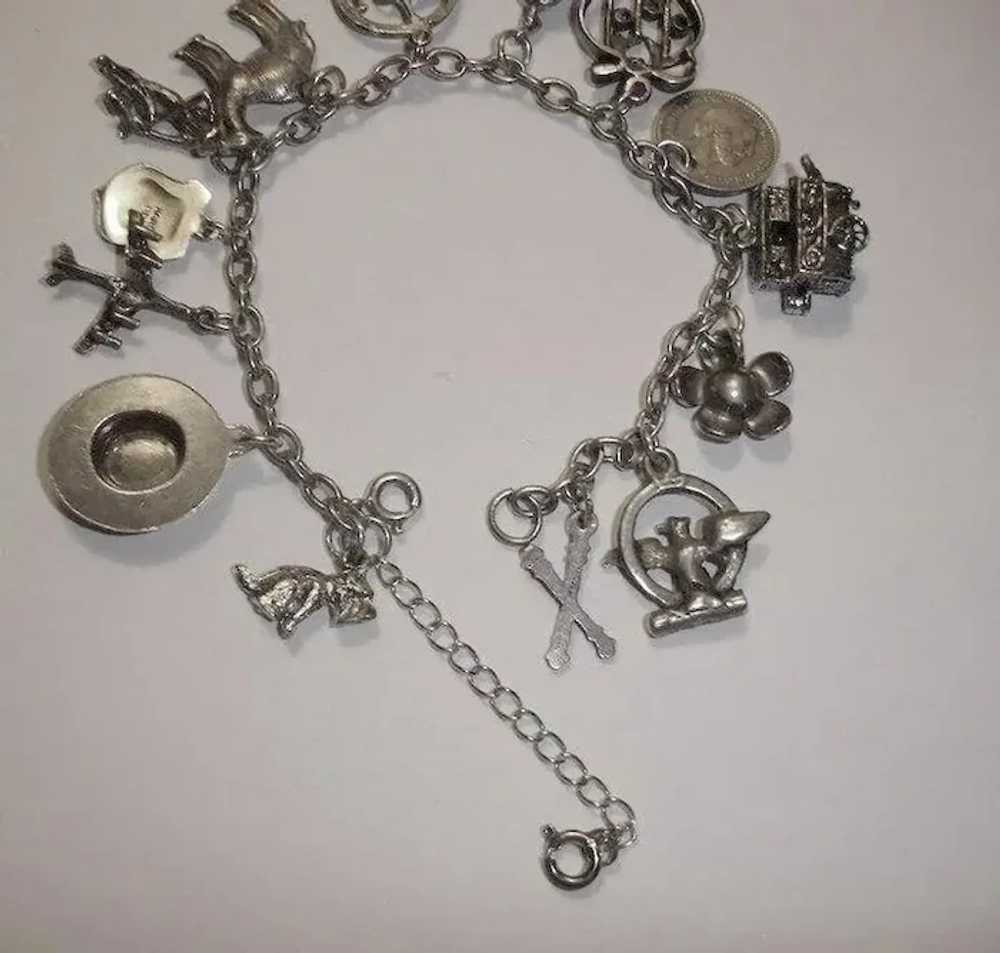 Vintage STERLING Silver Charm Bracelet - 14 Charm… - image 9