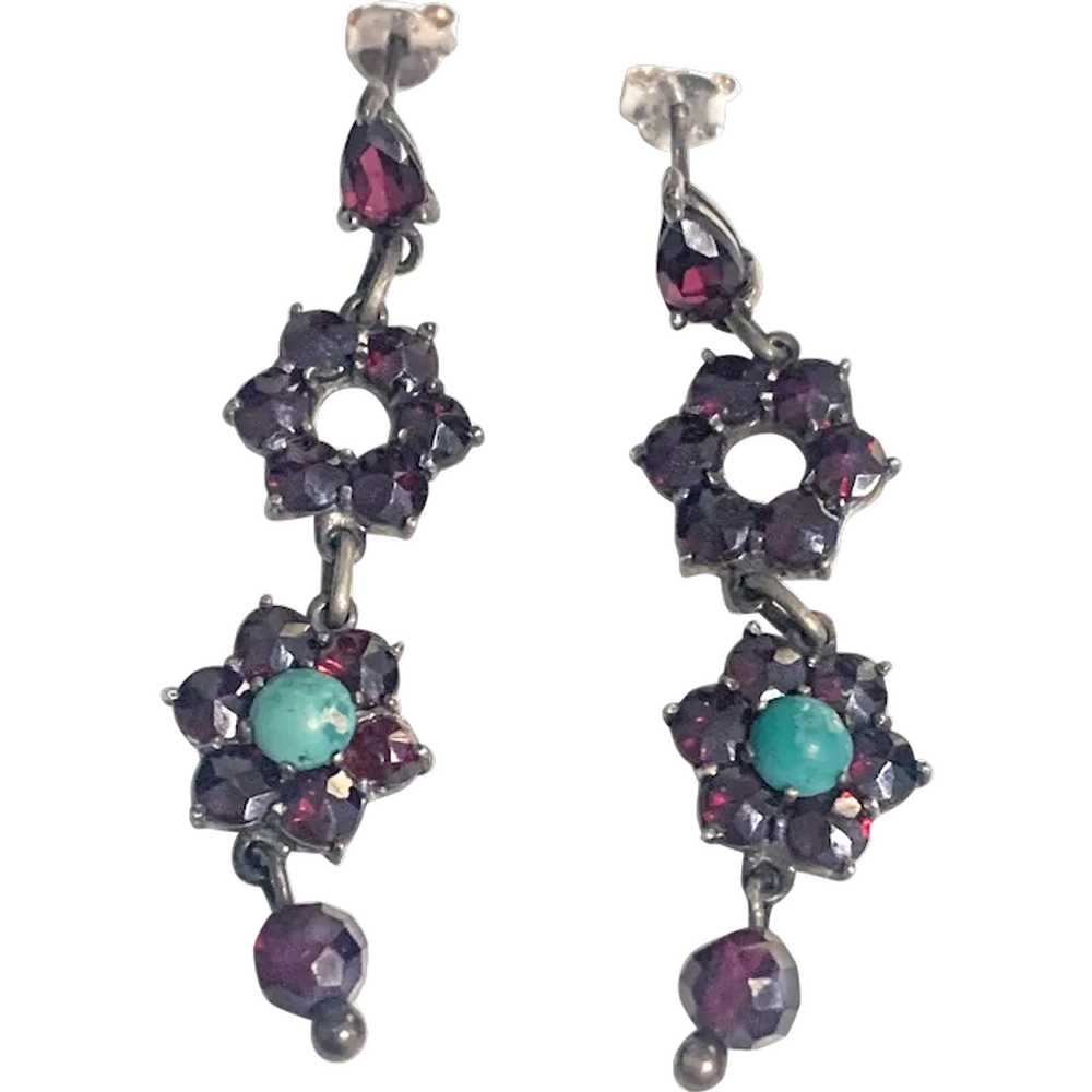 Victorian Bohemian Garnet, Turquoise  earrings - image 1