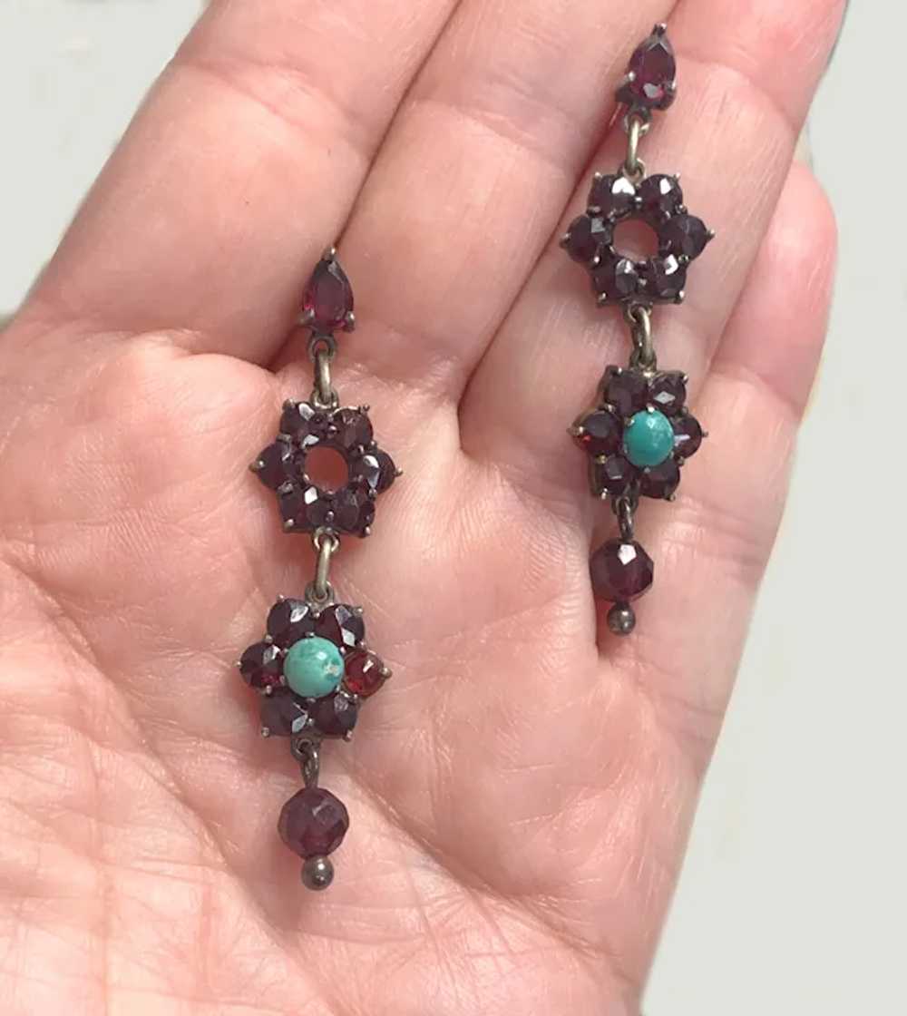 Victorian Bohemian Garnet, Turquoise  earrings - image 2