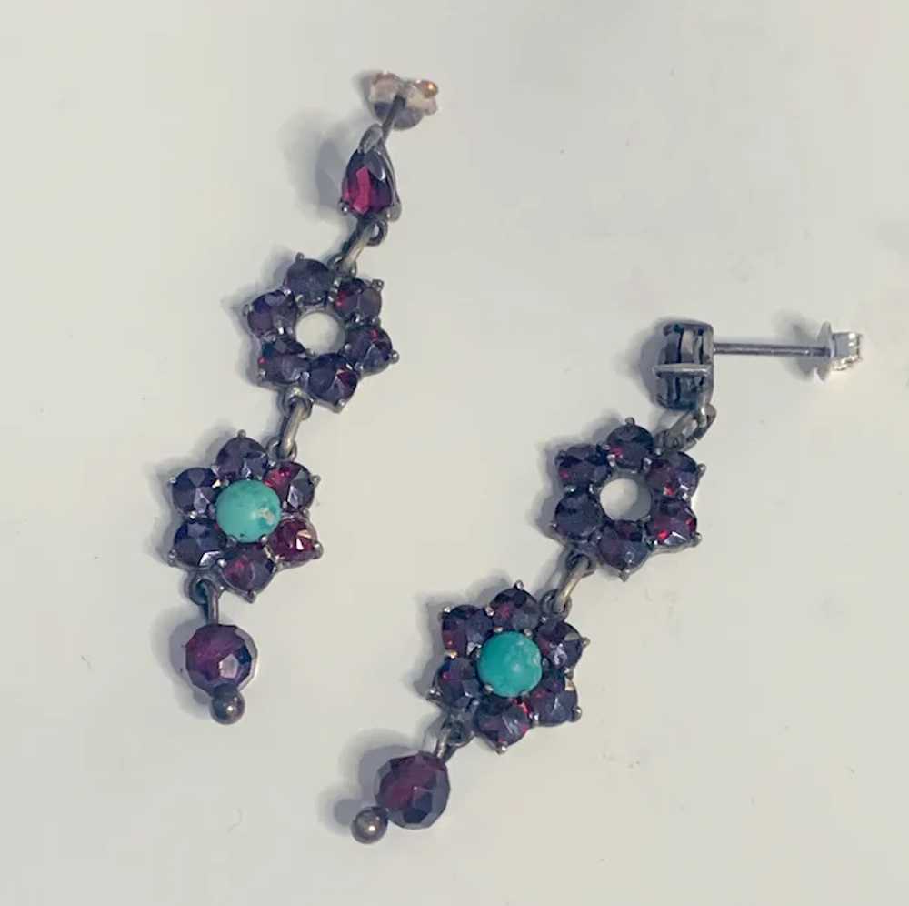 Victorian Bohemian Garnet, Turquoise  earrings - image 4