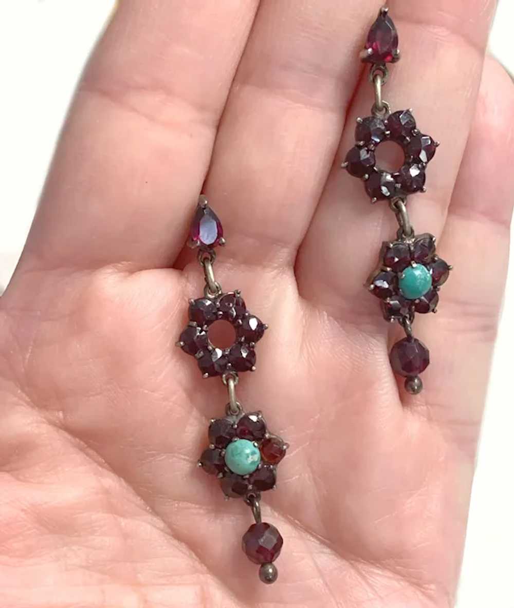 Victorian Bohemian Garnet, Turquoise  earrings - image 5