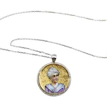 14K Gold Victorian Enamel Miniature Portrait Medal