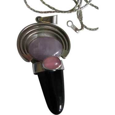 Lilac Jade Rose Quartz Onyx Sterling Silver Pendan